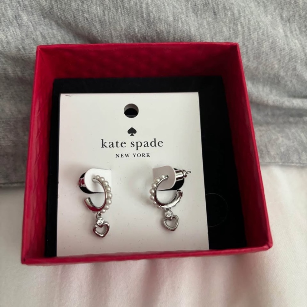 Kate Spade Silver and Pearl Heart Earrings
